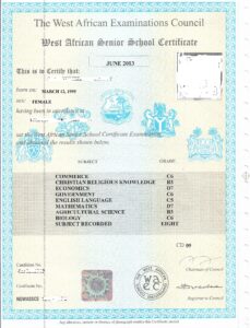 Original WAEC GCE Certificate Sample